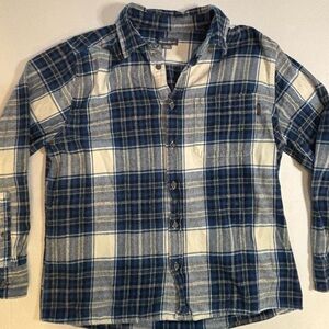 Eddie Bauer Blue Flannel Plaid Casual Button-Down Shirt, Men’s XL- Long Sleeve‎